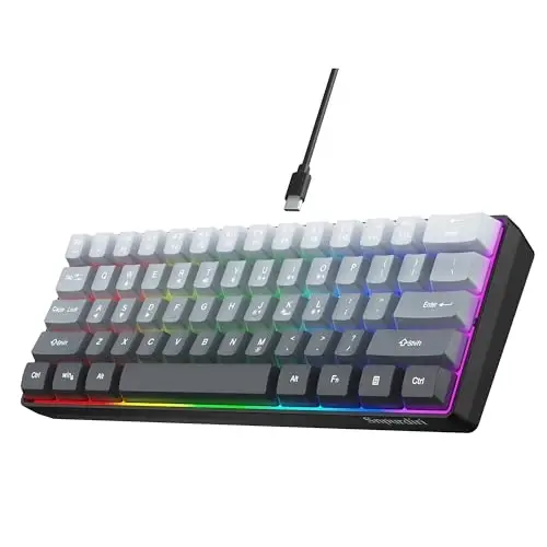 Snpurdiri 60% Wired Gaming Keyboard, 61 Keys RGB Backlit Ultra-Compact Small Gaming Keyboard, for PC/Mac Gamer, Typist, Travel, Easy to Carry on Business Trip (Grey-Black) 