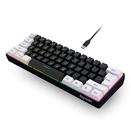 Snpurdiri 60% simli o'yin klaviaturasi, kichik RGB yoritgichli membrana o'yin klaviaturasi, shaxsiy kompyuter o'yinchisi uchun ultra ixcham mini suv o'tkazmaydigan klaviatura oq va qora 