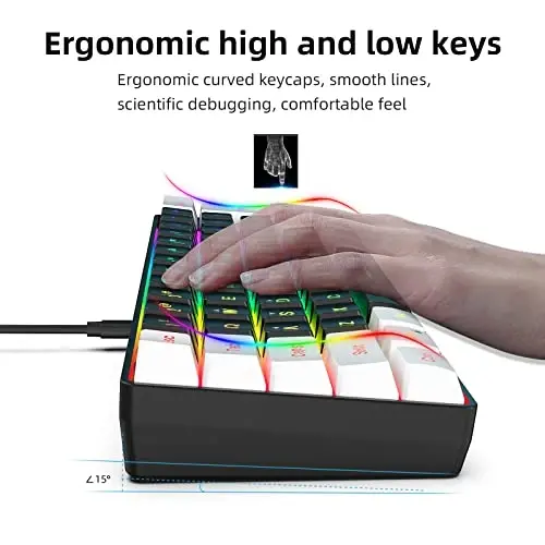 Snpurdiri 60% simli o'yin klaviaturasi, kichik RGB yoritgichli membrana o'yin klaviaturasi, shaxsiy kompyuter o'yinchisi uchun ultra ixcham mini suv o'tkazmaydigan klaviatura oq va qora - 5