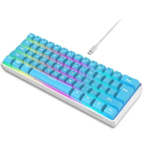 Snpurdiri 60% simli oʻyin klaviaturasi, kichik ultra ixcham 61 tugmali RGB yoritgichli 60 foizli oʻyin klaviaturasi PC/Mac oʻyinchisi, mashinist, sayohat, biznes safarida olib yurish oson (koʻk) 
