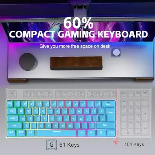 Snpurdiri 60% simli oʻyin klaviaturasi, kichik ultra ixcham 61 tugmali RGB yoritgichli 60 foizli oʻyin klaviaturasi PC/Mac oʻyinchisi, mashinist, sayohat, biznes safarida olib yurish oson (koʻk) - 2
