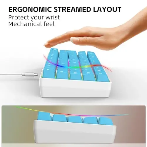 Snpurdiri 60% simli oʻyin klaviaturasi, kichik ultra ixcham 61 tugmali RGB yoritgichli 60 foizli oʻyin klaviaturasi PC/Mac oʻyinchisi, mashinist, sayohat, biznes safarida olib yurish oson (koʻk) - 5