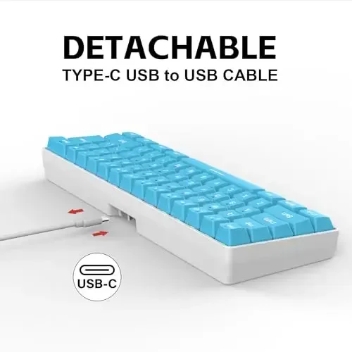 Snpurdiri 60% simli oʻyin klaviaturasi, kichik ultra ixcham 61 tugmali RGB yoritgichli 60 foizli oʻyin klaviaturasi PC/Mac oʻyinchisi, mashinist, sayohat, biznes safarida olib yurish oson (koʻk) - 6