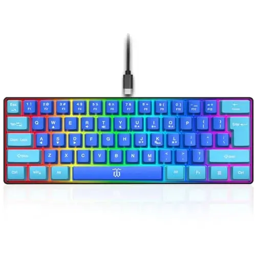 Snpurdiri 60% simli oʻyin klaviaturasi, RGB ultra ixcham mini klaviatura, PC/Mac oʻyinchisi, yozuvchi, sayohatchi uchun suv oʻtkazmaydigan mexanik hisli kichik klaviatura, biznes safarida olib yurish oson (Wathet-koʻk) - SNPURDIRI