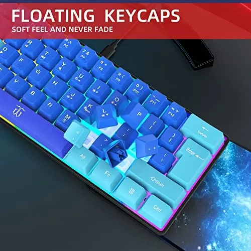 Snpurdiri 60% simli oʻyin klaviaturasi, RGB ultra ixcham mini klaviatura, PC/Mac oʻyinchisi, yozuvchi, sayohatchi uchun suv oʻtkazmaydigan mexanik hisli kichik klaviatura, biznes safarida olib yurish oson (Wathet-koʻk) - 2