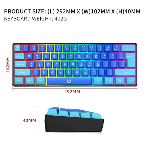 Snpurdiri 60% simli oʻyin klaviaturasi, RGB ultra ixcham mini klaviatura, PC/Mac oʻyinchisi, yozuvchi, sayohatchi uchun suv oʻtkazmaydigan mexanik hisli kichik klaviatura, biznes safarida olib yurish oson (Wathet-koʻk) - 5