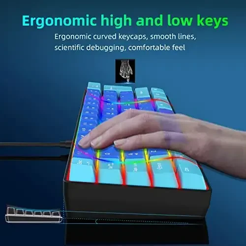 Snpurdiri 60% simli oʻyin klaviaturasi, RGB ultra ixcham mini klaviatura, PC/Mac oʻyinchisi, yozuvchi, sayohatchi uchun suv oʻtkazmaydigan mexanik hisli kichik klaviatura, biznes safarida olib yurish oson (Wathet-koʻk) - 4