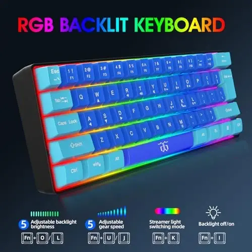 Snpurdiri 60% simli oʻyin klaviaturasi, RGB ultra ixcham mini klaviatura, PC/Mac oʻyinchisi, yozuvchi, sayohatchi uchun suv oʻtkazmaydigan mexanik hisli kichik klaviatura, biznes safarida olib yurish oson (Wathet-koʻk) - 3