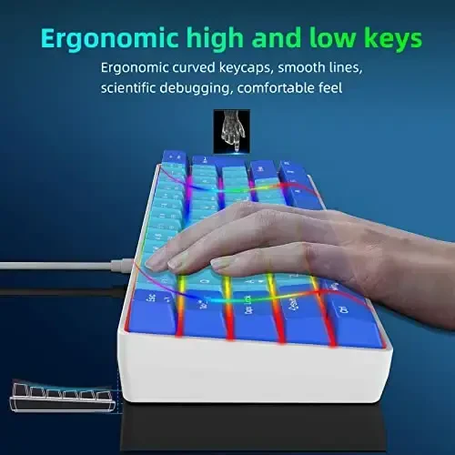 Snpurdiri 60% simli oʻyin klaviaturasi, RGB ultra-kompakt mini klaviatura, PC/Mac oʻyinchisi, operatori, sayohati uchun suv oʻtkazmaydigan mexanik kichik klaviatura, ish safari uchun olib yurish oson (koʻk-koʻk) - 4