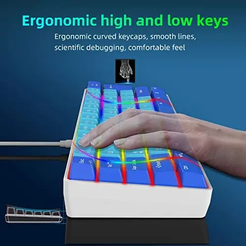 Snpurdiri 60% simli oʻyin klaviaturasi, RGB ultra-kompakt mini klaviatura, PC/Mac oʻyinchisi, operatori, sayohati uchun suv oʻtkazmaydigan mexanik kichik klaviatura, ish safari uchun olib yurish oson (koʻk-koʻk) - 4