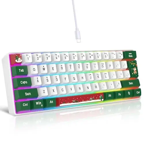 Snpurdiri 60% simli oʻyin klaviaturasi, RGB yoritgichli kichik ultra-kompakt 61 tugmali 60 foizli oʻyin klaviaturasi kompyuter/Mac oʻyinchisi, yozuvchi, sayohat uchun, ish safariga olib yurish oson (qizil yashil oq) - SNPURDIRI