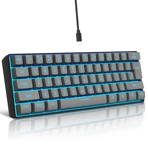 Snpurdiri 60% simli oʻyin klaviaturasi, RGB yoritgichli ultra ixcham 61 tugmali 60 foizli mini oʻyin klaviaturasi kompyuter/Mac oʻyinchisi, mashinachi, sayohat, biznes safarida olib yurish oson (temir kulrang) 