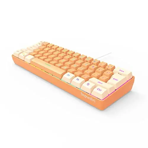 Snpurdiri 60% simli o'yin klaviaturasi, RGB yoritgichli ultra ixcham mini o'yin klaviaturasi PC/Mac gamer, Typewriter, Sayohat (krem va to'q sariq) - SNPURDIRI (1)