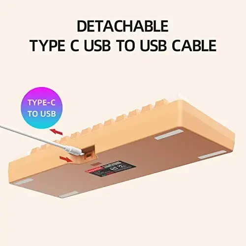 Snpurdiri 60% simli o'yin klaviaturasi, RGB yoritgichli ultra ixcham mini o'yin klaviaturasi PC/Mac gamer, Typewriter, Sayohat (krem va to'q sariq) - 6