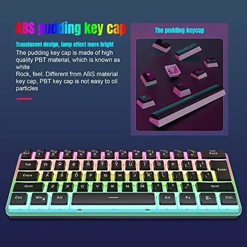 Snpurdiri 60% Wired Gaming Keyboard, Pudding Keycaps with Translucent Layer,RGB Ultra-Compact Mini Keyboards, Waterproof Small 61 Keys Keyboard for Office/Gaming(Black) - SNPURDIRI (1)