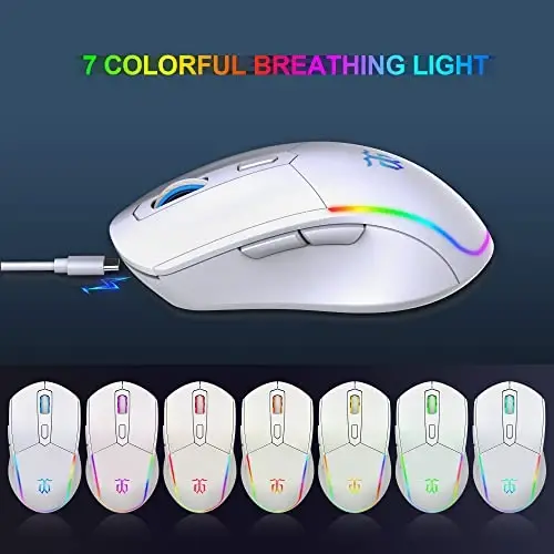 Snpurdiri 60% simsiz oʻyin klaviatura va sichqoncha toʻplami, LED yoritgichli qayta zaryadlanuvchi 2000mAh batareya, mini mexanik tuygʻuli anti-ghosting klaviatura + mashhur RGB oʻyin sichqonchalari PC oʻyinchisi uchun (oq) - 5