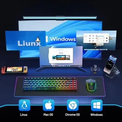 Snpurdiri 60% Simsiz O'yin Klaviaturasi va Sichqoncha Kombosu, LED Orqa Yoritishli Qayta Zaryadlanadigan 2000mAh Batareya, Kichik Membran Ammo Mexanik Klaviatura + O'yin uchun Mashhur RGB Sichqonchalar, Biznes Ofis - 7