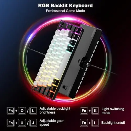 Snpurdiri 60% Wired Gaming Keyboard, 61 Keys RGB Backlit Ultra-Compact Small Gaming Keyboard, for PC/Mac Gamer, Typist, Travel, Easy to Carry on Business Trip(Black-White) - SNPURDIRI (1)
