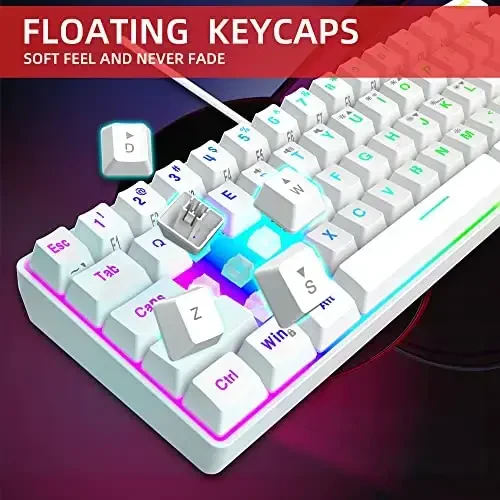 Snpurdiri 60% Wired Gaming Keyboard, 61 Keys RGB Backlit Wrist Rest Ultra-Compact Mini Waterproof Keyboard for PC Computer Gamer (White) - 4
