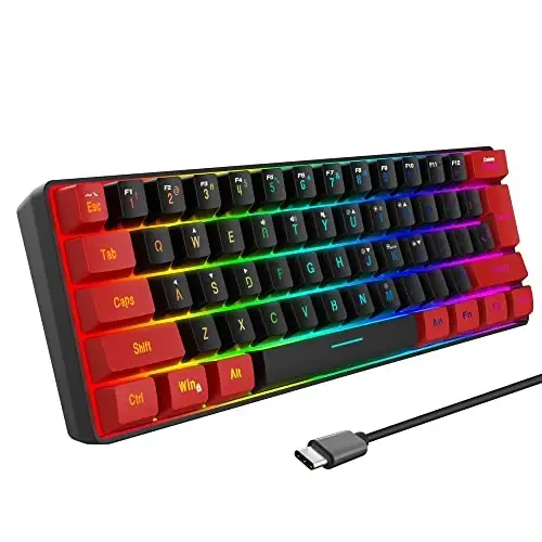Snpurdiri 60% Wired Gaming Keyboard, RGB Backlit Small Membrane Gaming Keyboard, Ultra-Compact Mini Keyboard for PC Computer Gamer Red and Black - 1