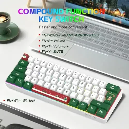 Snpurdiri 60% Wired Gaming Keyboard, RGB Backlit Small Ultra-Compact 61 Keys 60 Percent Gaming Keyboard for PC/Mac Gamer, Typist, Travel, Easy to Carry on Business Trip(Red Green White) - 4