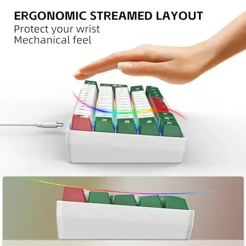 Snpurdiri 60% Wired Gaming Keyboard, RGB Backlit Small Ultra-Compact 61 Keys 60 Percent Gaming Keyboard for PC/Mac Gamer, Typist, Travel, Easy to Carry on Business Trip(Red Green White) - 6