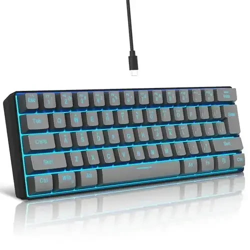 Snpurdiri 60% Wired Gaming Keyboard, RGB Backlit Ultra-Compact 61 Keys 60 Percent Mini Gaming Keyboard for PC/Mac Gamer, Typist, Travel, Easy to Carry on Business Trip(Iron Grey) - 1