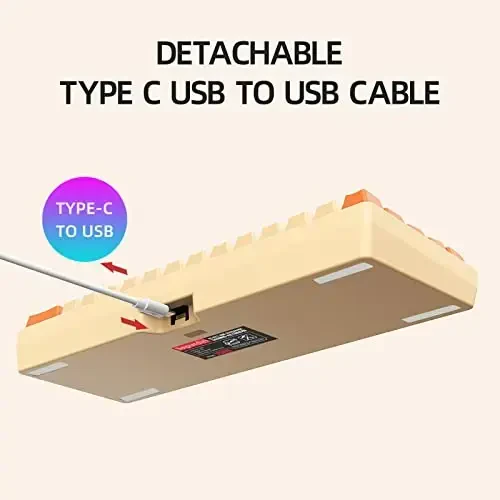 Snpurdiri 60% Wired Gaming Keyboard, RGB Backlit Ultra-Compact Mini Keyboard, Waterproof Mini Compact 61 Keys Keyboard for PC/Mac Gamer, Typist, Travel (Orange and Cream) - 6