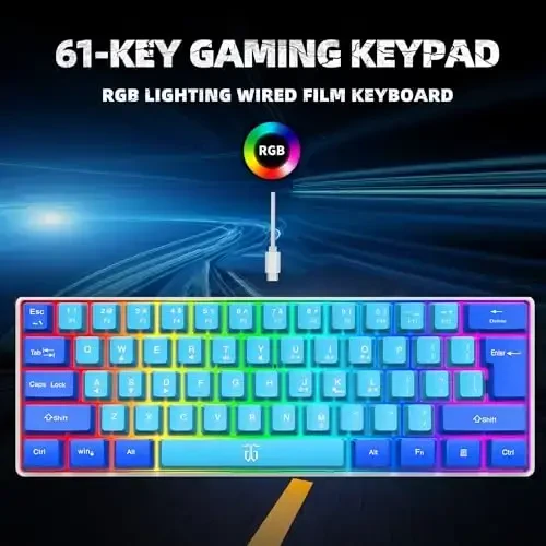 Snpurdiri 60% Wired Gaming Keyboard, RGB Ultra-Compact Mini Keyboard, Waterproof Mechanical Feeling Small Keyboard for PC/Mac Gamer, Typist, Travel, Easy to Carry on Business Trip (Blue-Wathet) - 2