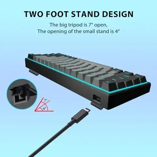 Snpurdiri 60% Wired Mechanical Gaming Keyboard, Ice Blue LED Backlit 61 Keys Mini Wired Office Keyboard for Windows Laptop PC Mac (Black-Grey, Red Switches) - 6
