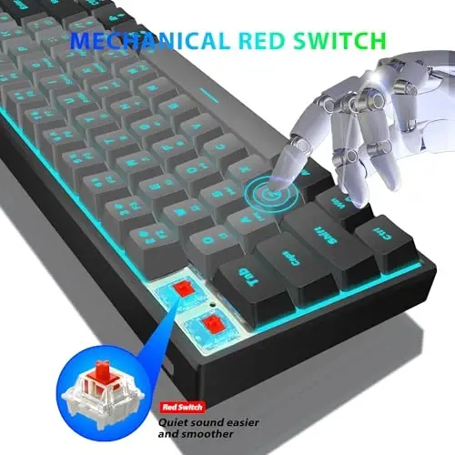 Snpurdiri 60% Wired Mechanical Gaming Keyboard, Ice Blue LED Backlit 61 Keys Mini Wired Office Keyboard for Windows Laptop PC Mac (Black-Grey, Red Switches) - 4