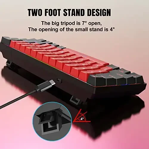 Snpurdiri 60% Wired Mechanical Gaming Keyboard, LED Backlit 60 Percent Gaming Keyboard for Windows Laptop PC Mac (Black-Red, Blue Switches) - 2