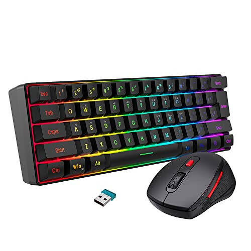 Snpurdiri 60% Wireless Gaming Keyboard and Mouse Combo, Include 2.4G Small Mini 60% Merchanical Feel Keyboard, Ergonomic Design Vertical Feel Wireless Mouse - 1