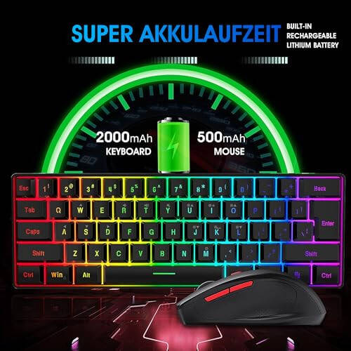 Snpurdiri 60% Wireless Gaming Keyboard and Mouse Combo, Include 2.4G Small Mini 60% Merchanical Feel Keyboard, Ergonomic Design Vertical Feel Wireless Mouse - 3