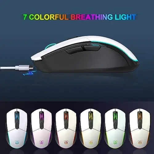 Snpurdiri 60% Wireless Gaming Keyboard and Mouse Combo,Ice Blue Backlit Rechargeable 2000mAh Battery,Mini Mechanical Feel Anti-ghosting Keyboard + Popular RGB Mice for Gaming, Office(White-Black) - 6