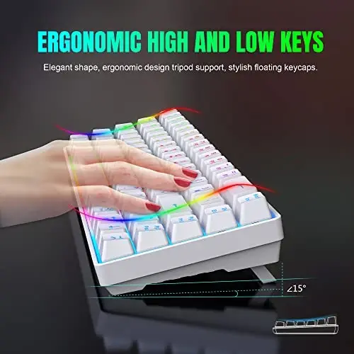 Snpurdiri 60% Wireless Gaming Keyboard and Mouse Combo,LED Backlit Rechargeable 2000mAh Battery,Mini Mechanical Feel Anti-ghosting Keyboard +Popular RGB Gaming Mice for PC Gamer (White) - 4