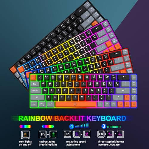 Snpurdiri 60% Wireless Gaming Keyboard and Mouse Combo,Rainbow Backlit Rechargeable 2000mAh Battery,Mini Mechanical Feel Keyboard + Popular RGB Mice for Gaming,Business Office(Gray-Black-Orange) - 4