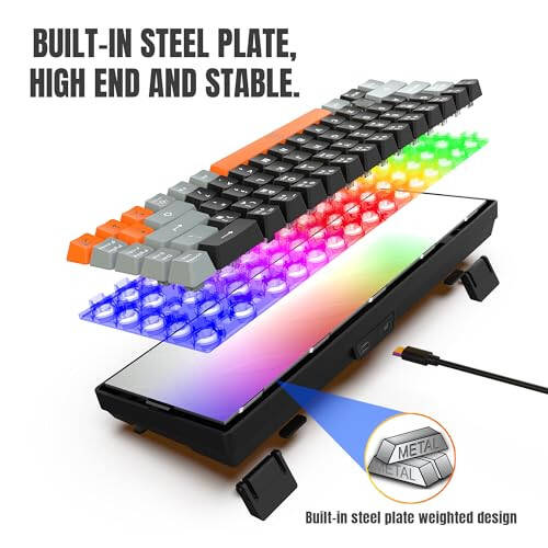 Snpurdiri 60% Wireless Gaming Keyboard and Mouse Combo,Rainbow Backlit Rechargeable 2000mAh Battery,Mini Mechanical Feel Keyboard + Popular RGB Mice for Gaming,Business Office(Gray-Black-Orange) - 6