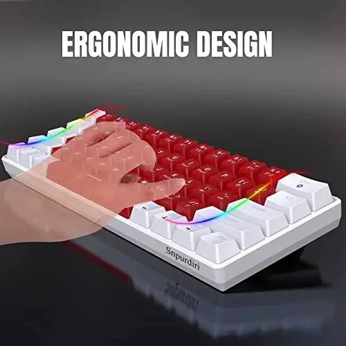Snpurdiri Wired 60% Mechanical Gaming Keyboard, White LED Backlit Ultra-Compact Small Office Keyboard for Windows Laptop PC Mac (White-Red, Red Switches) - 5