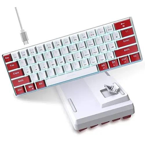 Snpurdiri Wired 60% Mechanical Gaming Keyboard, White LED Backlit Ultra-Compact Mini Office Keyboard for Windows Laptop PC Mac (Red-White, Red Switches) - 2