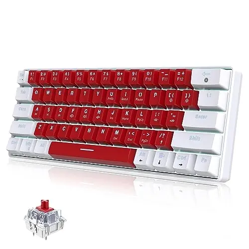 Snpurdiri simli 60% mexanik oʻyin klaviaturasi, oq LED yoritgichli ultra ixcham kichik ofis klaviaturasi Windows noutbuk kompyuter Mac uchun (oq-qizil, qizil kalitlar) - 1