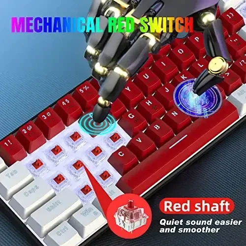 Snpurdiri simli 60% mexanik oʻyin klaviaturasi, oq LED yoritgichli ultra ixcham kichik ofis klaviaturasi Windows noutbuk kompyuter Mac uchun (oq-qizil, qizil kalitlar) - 4