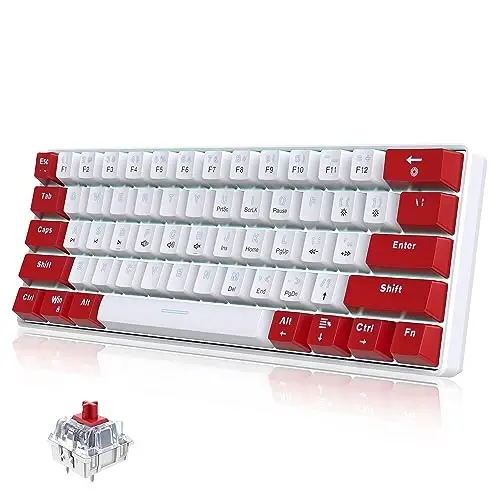 Snpurdiri simli 60% mexanik o'yin klaviaturasi, Oq LED yoritgichli ultra ixcham mini ofis klaviaturasi Windows Laptop PC Mac uchun (Qizil-Oq, Qizil Kalitlar) 