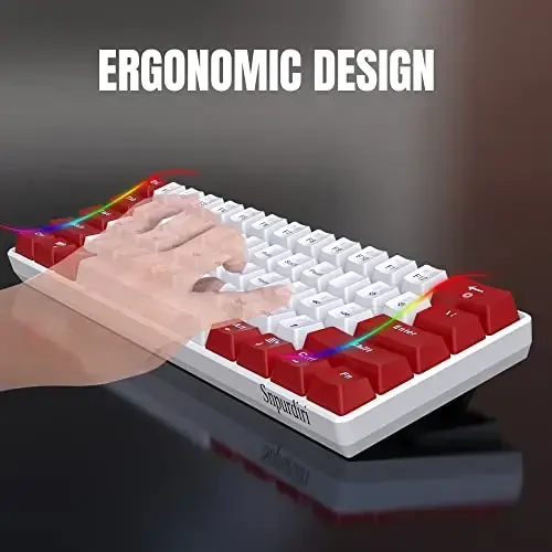 Snpurdiri Wired 60% Mechanical Gaming Keyboard, White LED Backlit Ultra-Compact Mini Office Keyboard for Windows Laptop PC Mac (Red-White, Red Switches) - 5