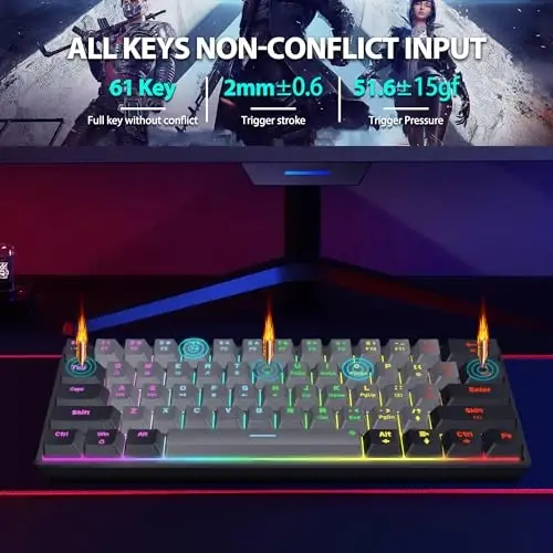 Snpurdiri 60 Percent Machanical Keyboard Red Switches, Full Anti-Ghosting 60% Gaming Keyboard Rainbow Backlit for PC Gamer Office Business (Black-Grey, Red Switches) - 6