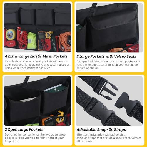 Snuopfy Car Trunk Organizer, Backseat Hanging Organizer with 8 Large Storage Bag Super Capacity -Trunk Organizer for SUV,Truck,Van -Your Space Saving Expert - Black - 4