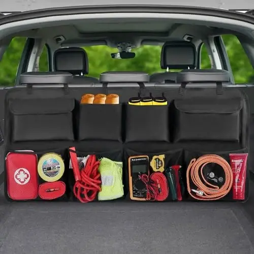 Snuopfy Car Trunk Organizer, Backseat Hanging Organizer with 8 Large Storage Bag Super Capacity -Trunk Organizer for SUV,Truck,Van -Your Space Saving Expert - Black - 1