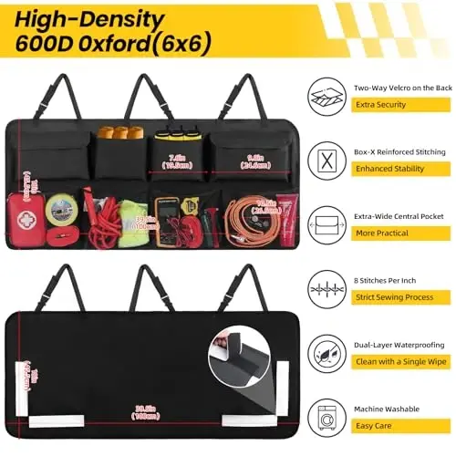 Snuopfy Car Trunk Organizer, Backseat Hanging Organizer with 8 Large Storage Bag Super Capacity -Trunk Organizer for SUV,Truck,Van -Your Space Saving Expert - Black - 2