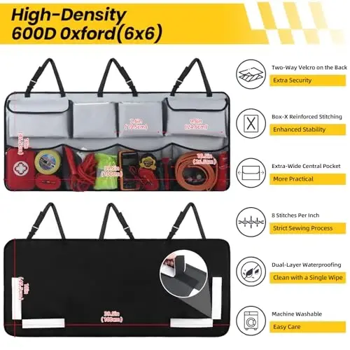 Snuopfy Car Orqa O'rindiq Trunk Organizer - Kulrang, 8 ta Katta Saqlash Sumkasi - SUV, Yuk mashinalari, Van va Avtomobillar uchun Super Imkoniyatli Saqlash Yechimi - Tartibsiz bo'sh joy uchun Ultimate Avtomobil Tashkiloti - 3
