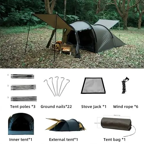 Dandelion Shell 4 Season Camping Hot Tent with Stove Jack for 1-6 Person | Windproof, Waterproof Hot Tent with Stove Jack and Snow Skirt for Camping, Hiking, Backpacking and Outdoor Adventures - 3